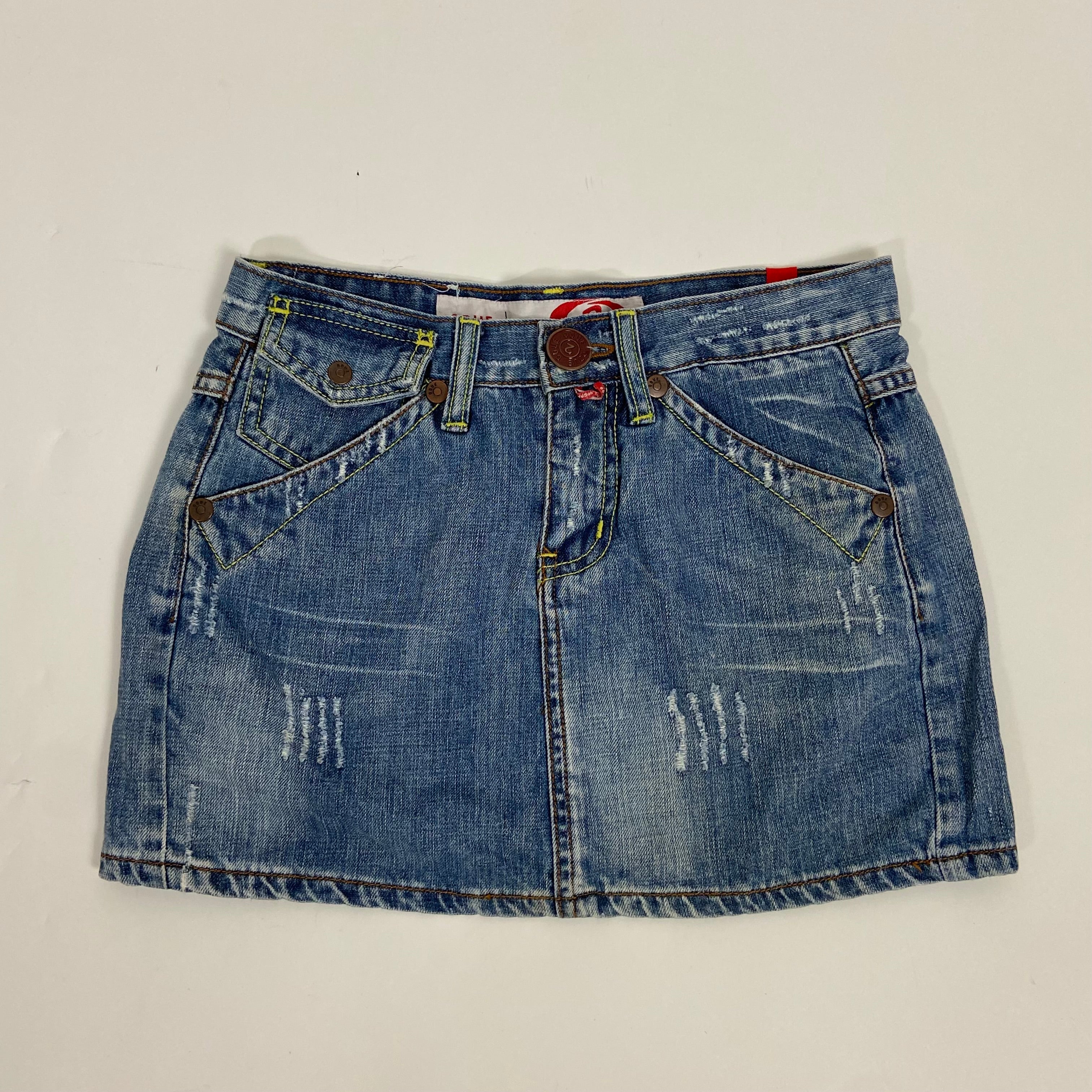 00s Denim Mini Skirt - W28 (UK 6) - Funky Cat