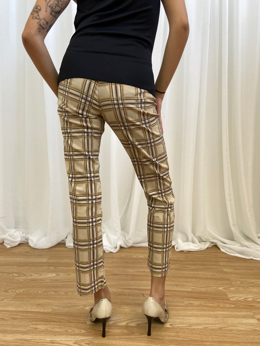 Vintage 00s Plaid Ankle Trousers - Size UK 6