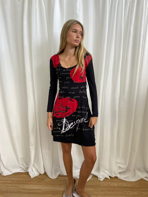 Vintage 00s Desigual Graphic Printed Dress - Size S - Funky Cat