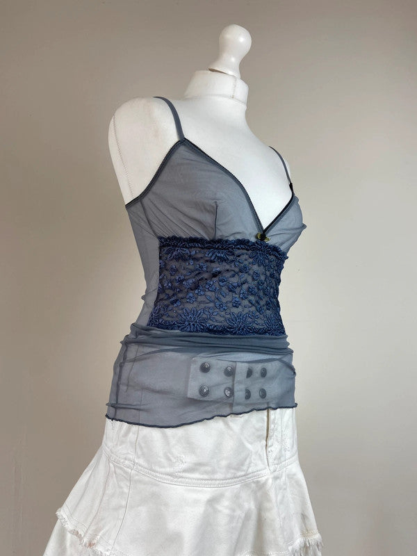 00s Grey Blue Lace Cami Top - Size M