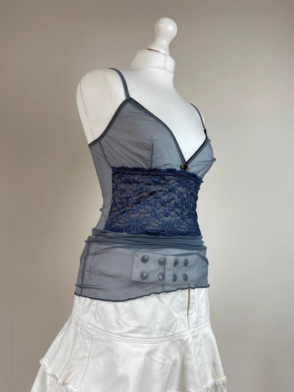 00s Grey Blue Lace Cami Top - Size M