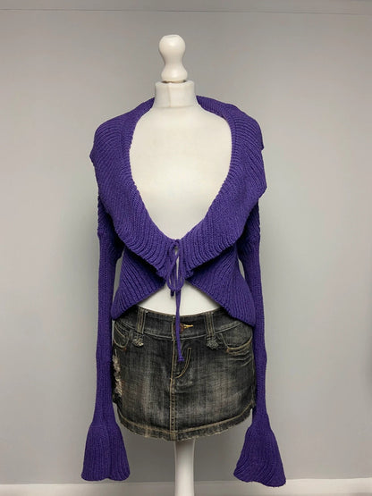 Vintage 00s Tie Ruffled Cardigan - One Size - Funky Cat