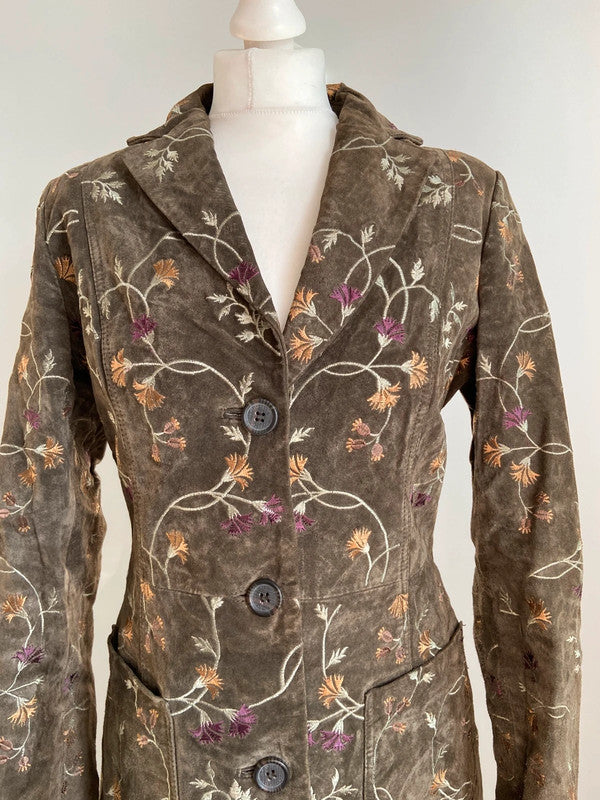 Vintage Embroidered Suede Coat - Size M