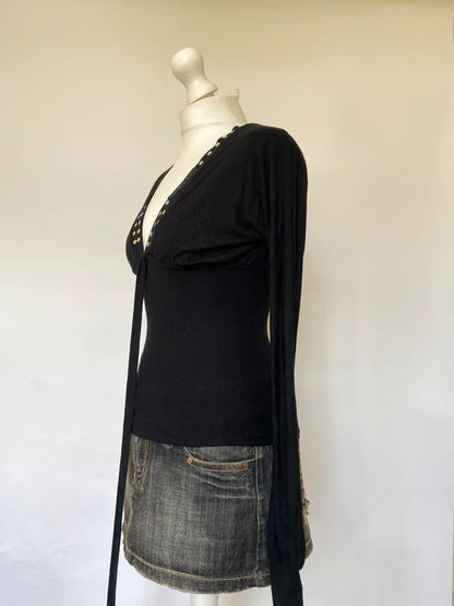 Vintage y2k Studded V-Neck Top - Size S/M