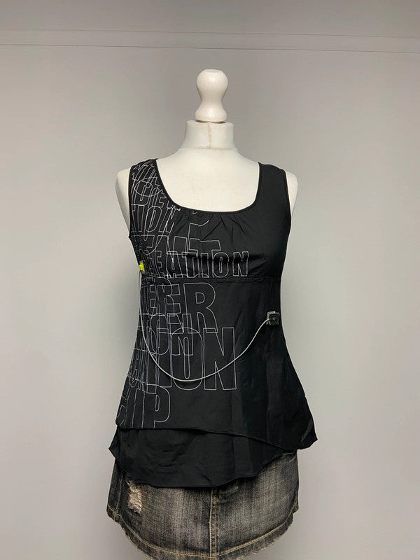 Cop Copine Graphic Print Asymmetric Top - Size XS/S - Funky Cat