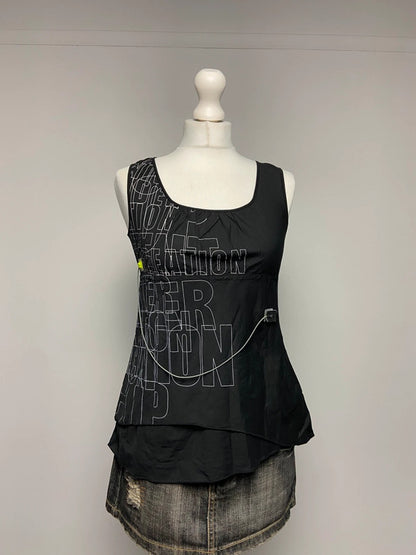 Cop Copine Graphic Print Asymmetric Top - Size XS/S - Funky Cat