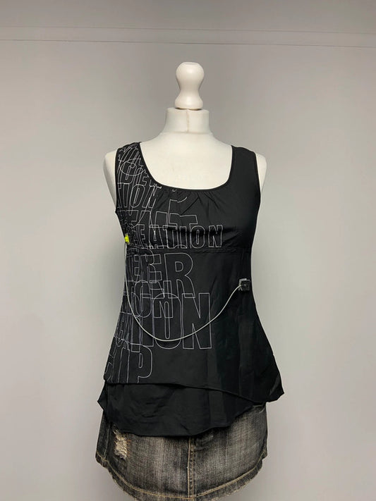 Cop Copine Graphic Print Asymmetric Top - Size XS/S - Funky Cat