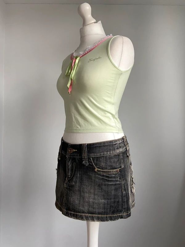 Vintage 00s Lace Trim Vest - Size XS - Funky Cat