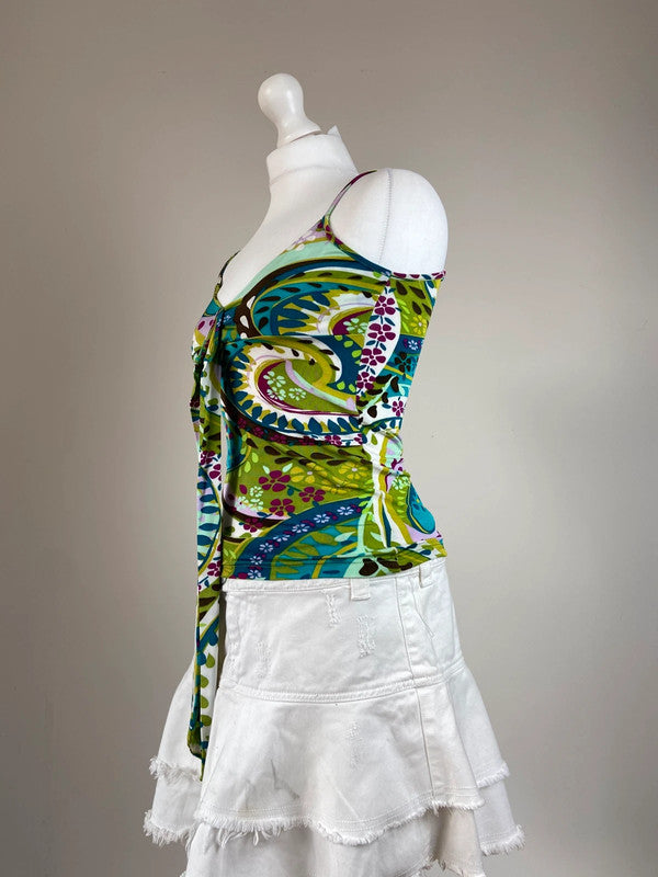 00s Multicolour Abstract Printed Top - Size S/M - Funky Cat