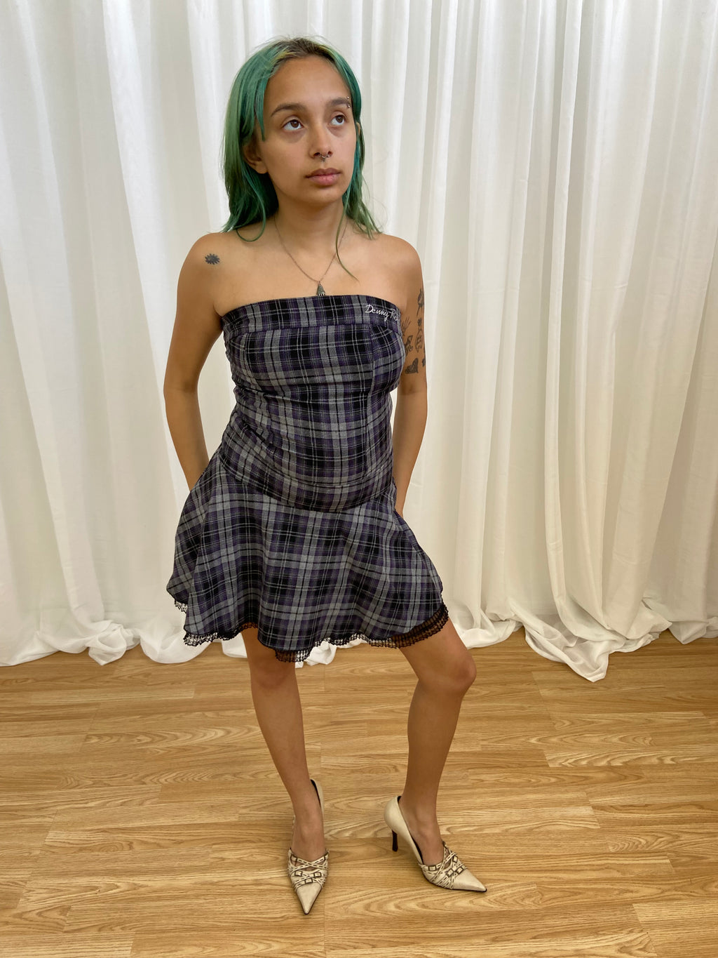 Vintage 00s Plaid Asymmetrical Dress - Size XS