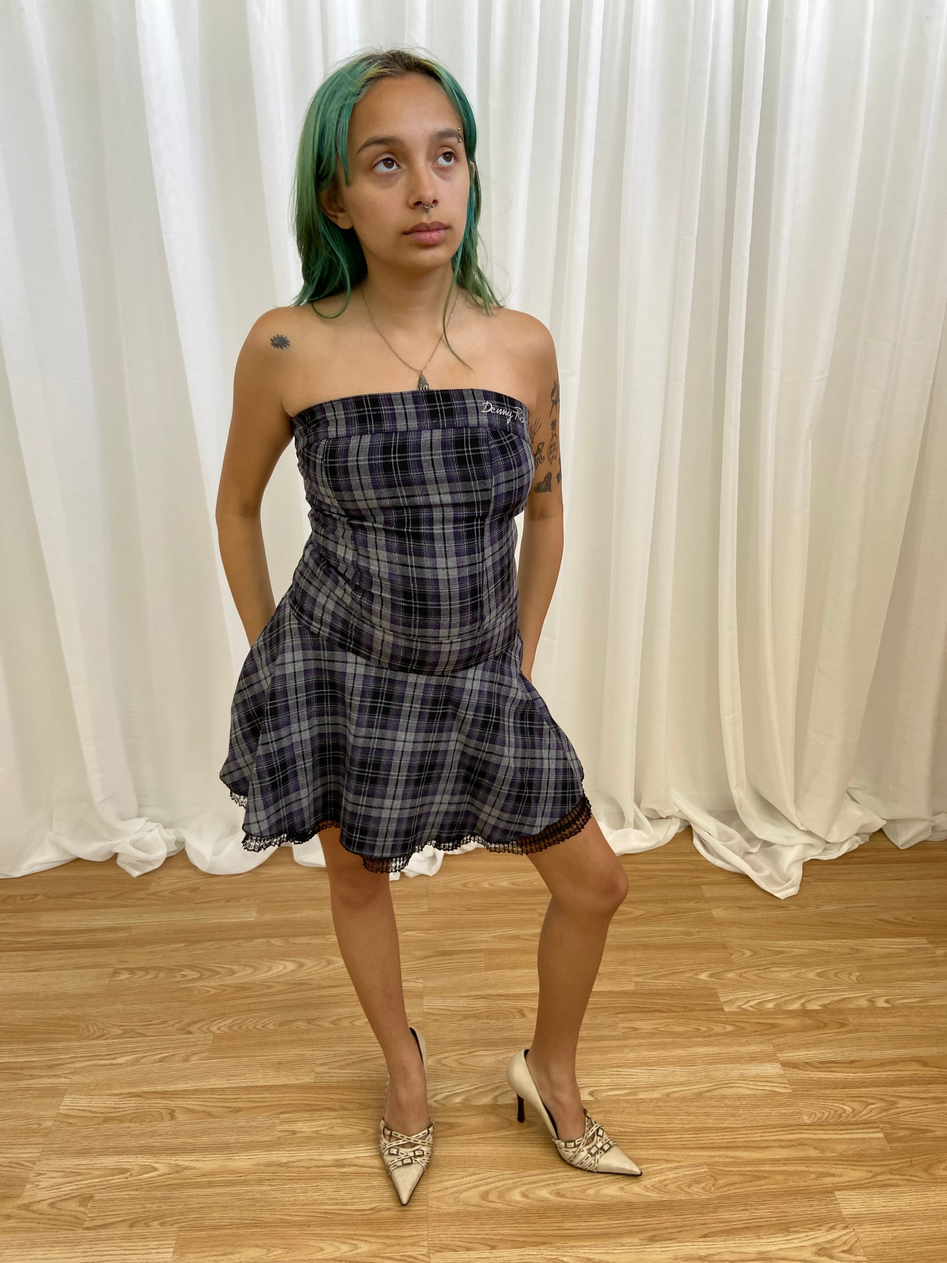 Vintage 00s Plaid Asymmetrical Dress - Size XS