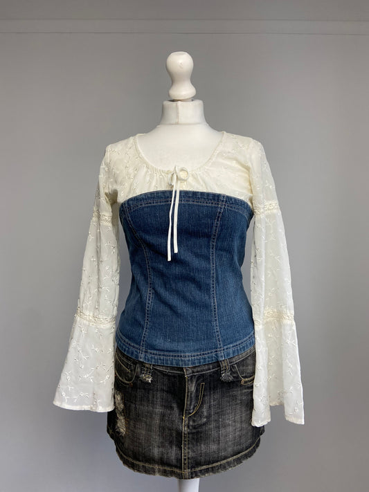 Vintage 00s Corset Style Top - Size S - Funky Cat