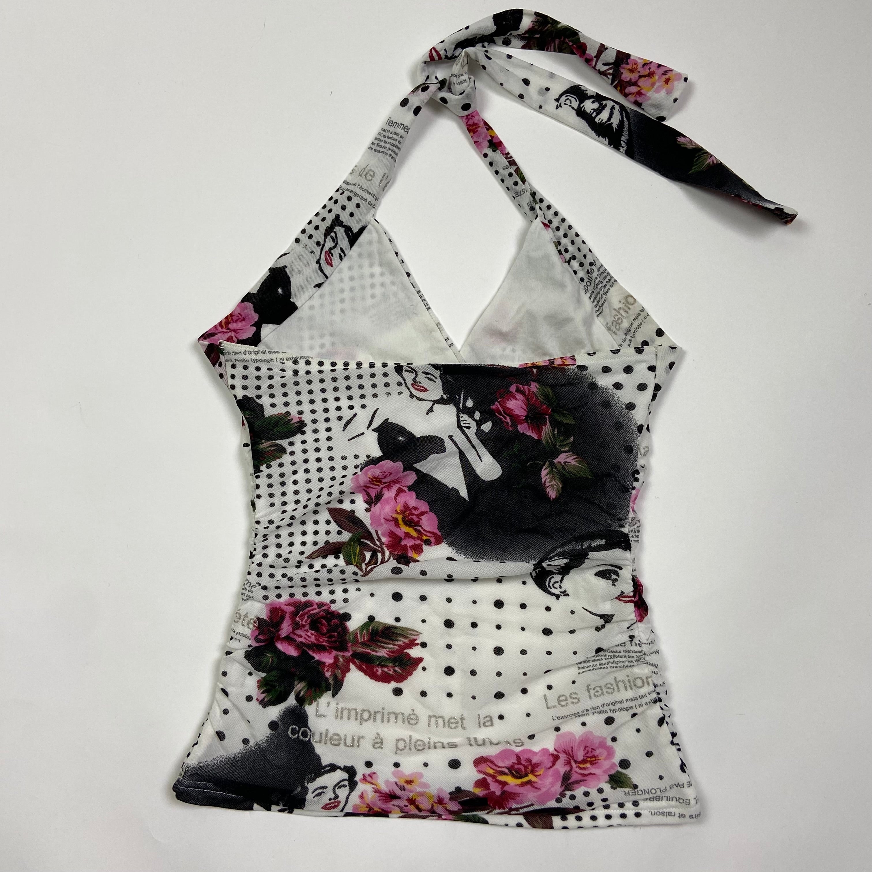 00s Graphic Halter Neck Top - Size XS/S - Funky Cat