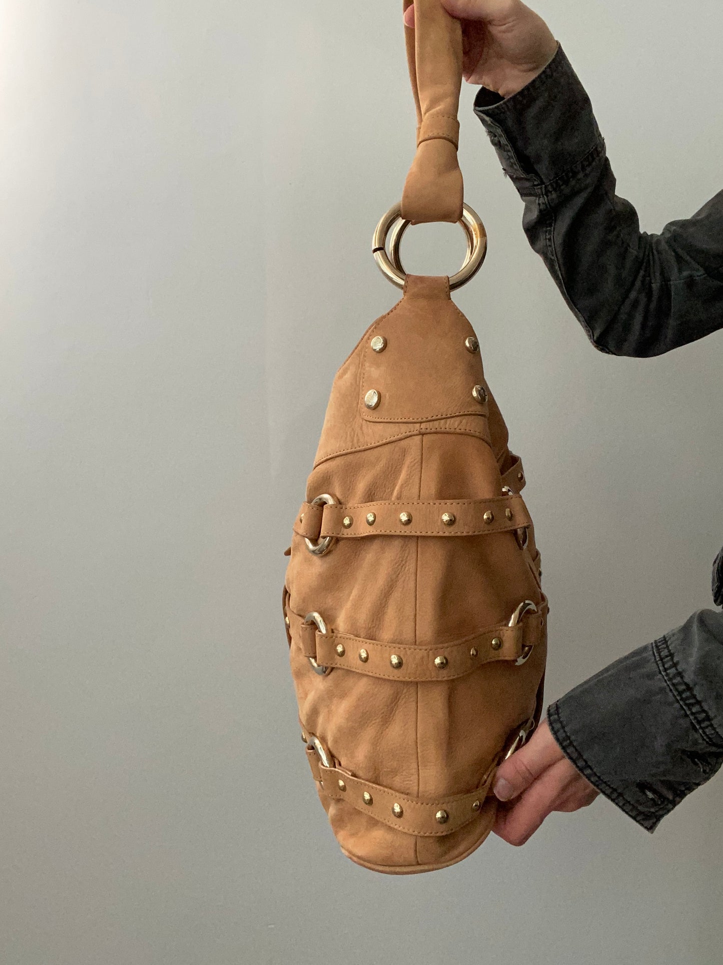 Blumarine Suede Slouchy Studded Buckle Bag - Funky Cat