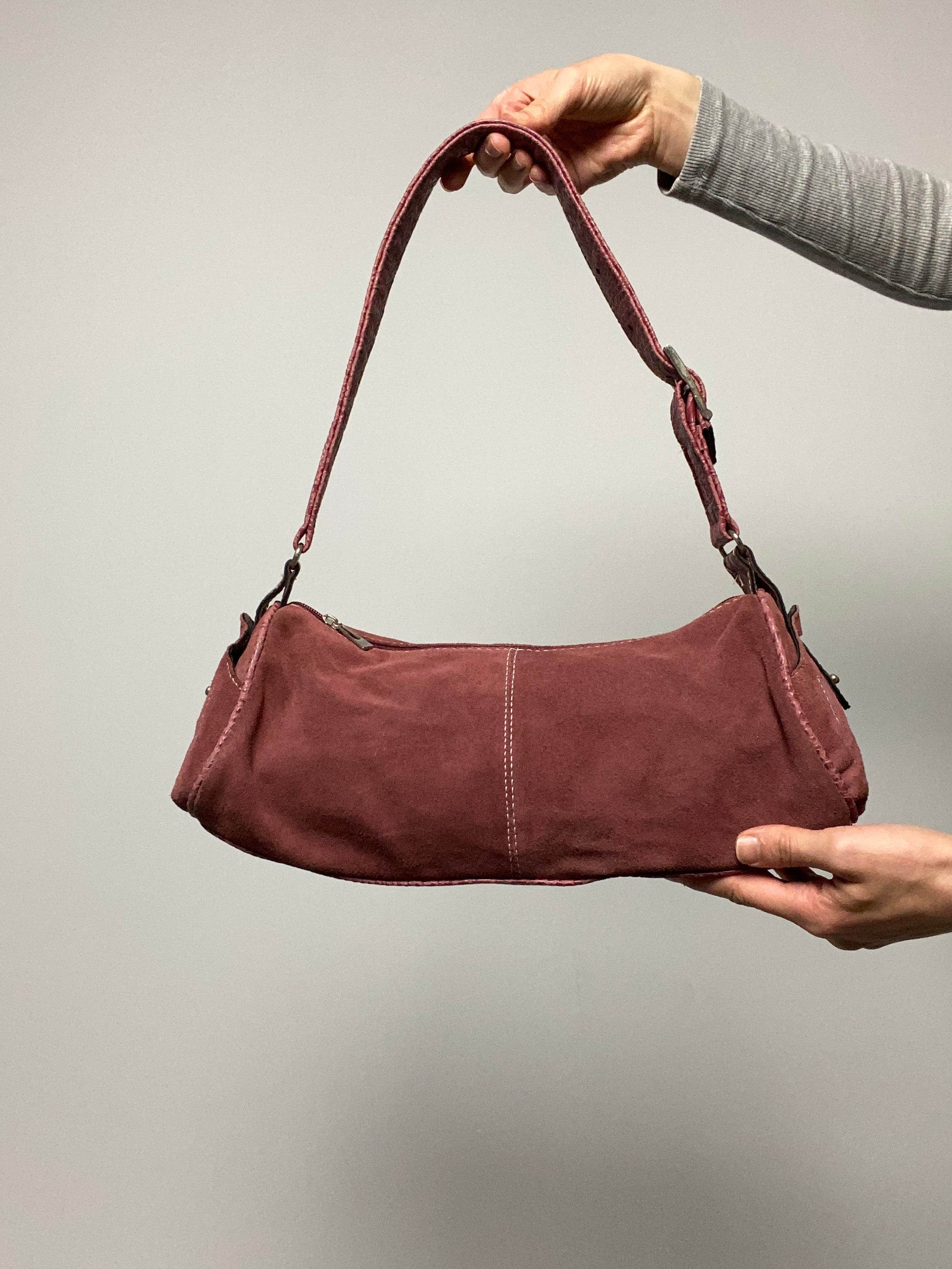 Vintage 00s Suede Baguette Buckle Handbag - Funky Cat