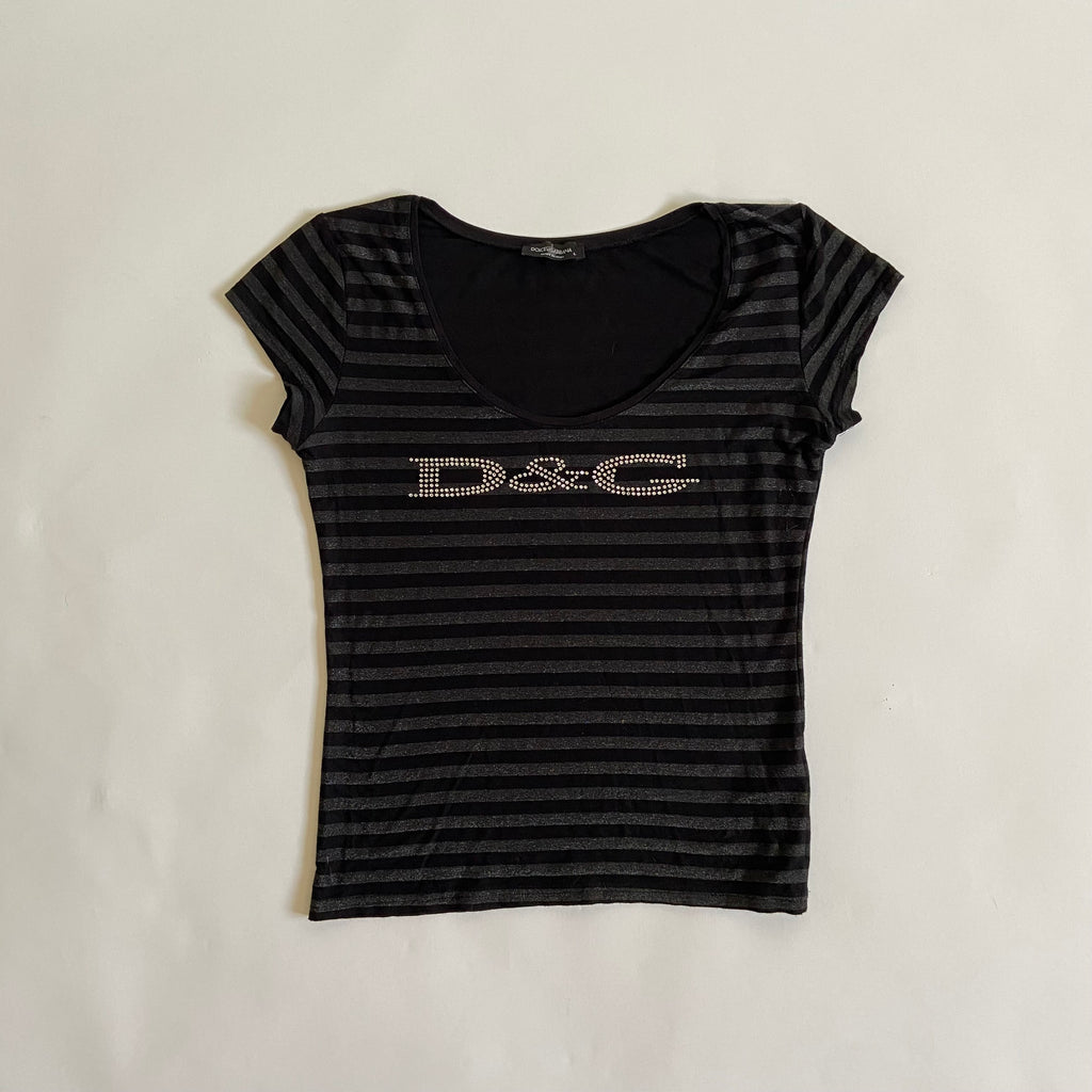 Dolce & Gabbana Rhinestone Striped T-shirt - Size L - Funky Cat
