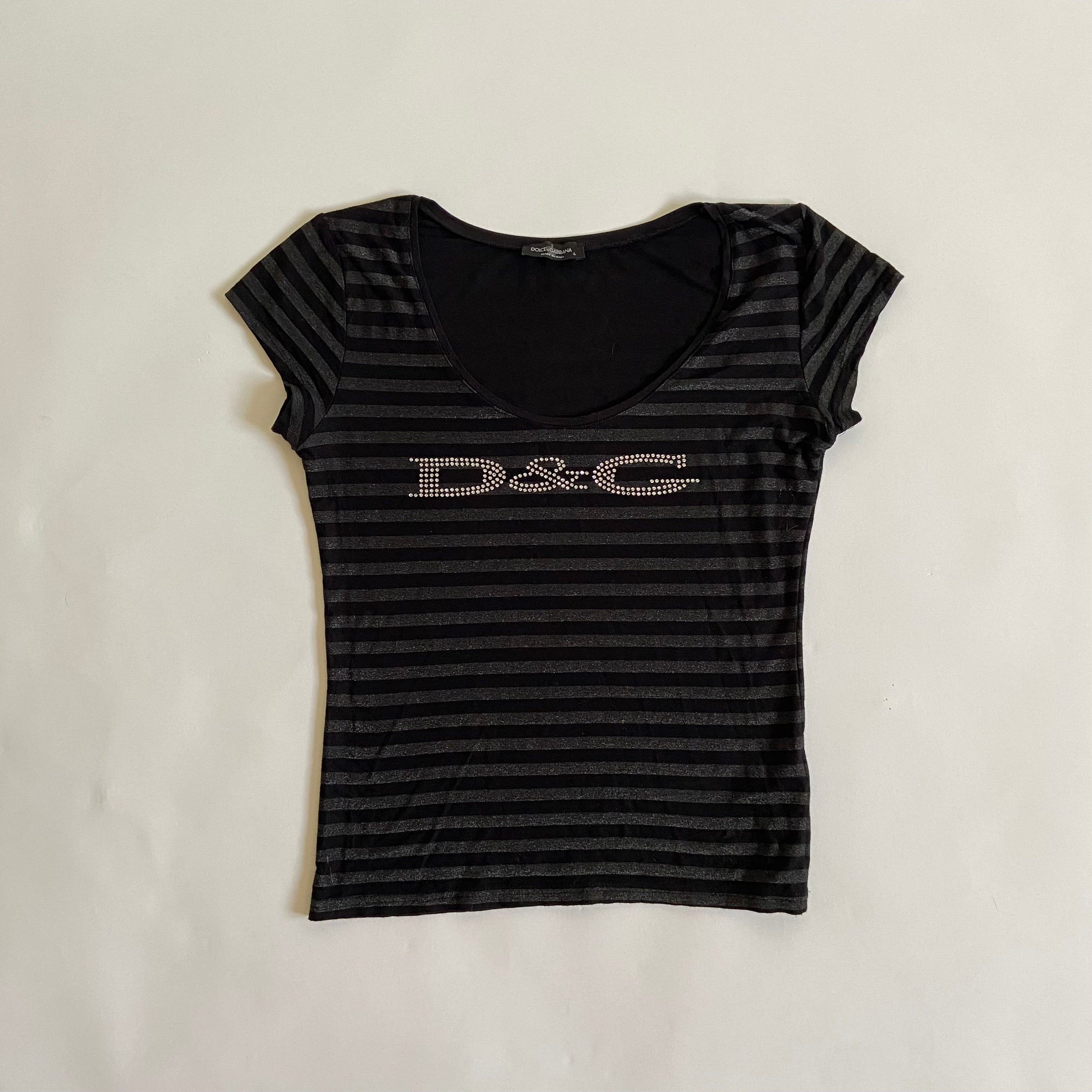 Dolce & Gabbana Rhinestone Striped T-shirt - Size L - Funky Cat