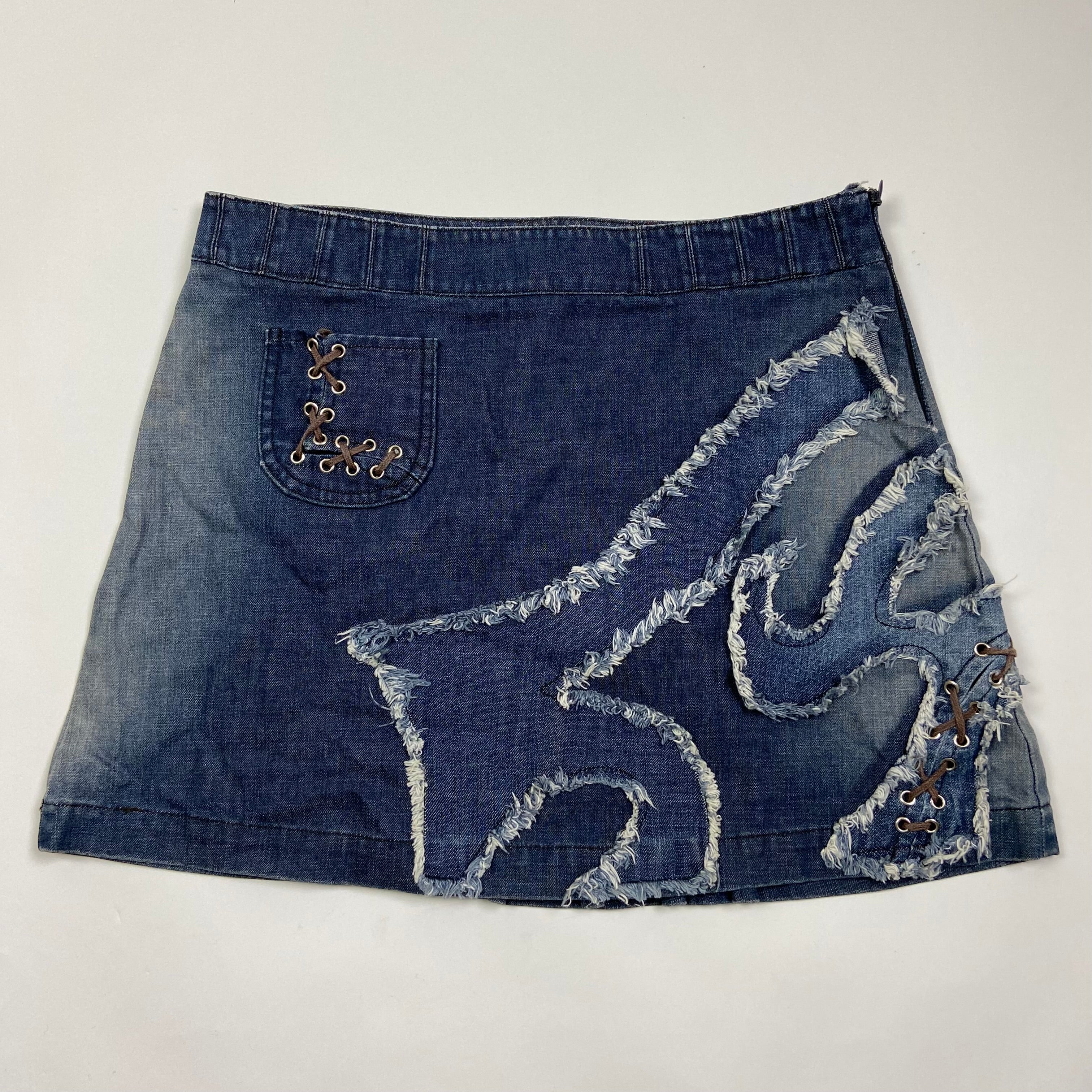 00s Custo Barcelona Embellished Denim Mini Skirt - Size 8 - Funky Cat