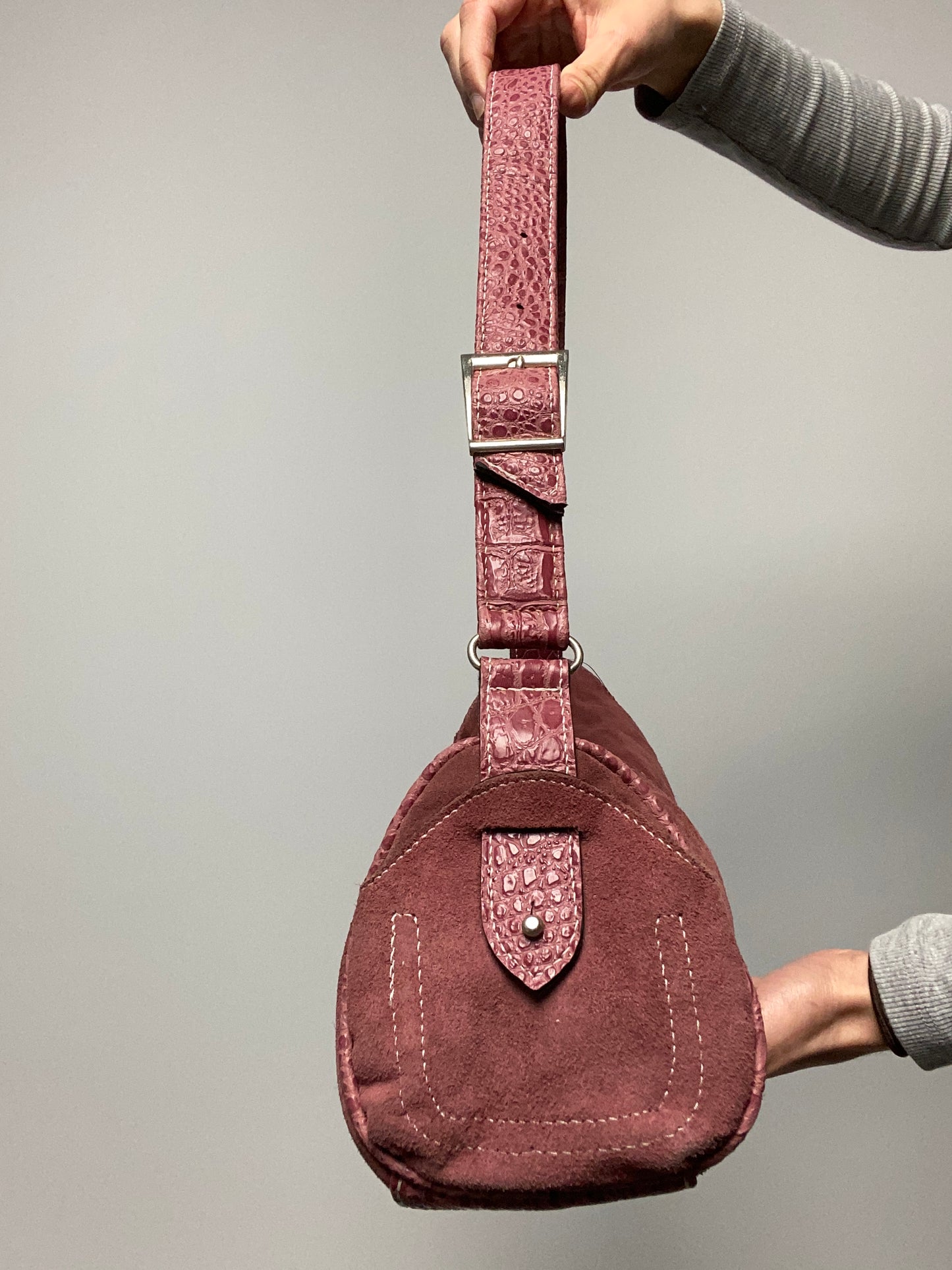 Vintage 00s Suede Baguette Buckle Handbag - Funky Cat