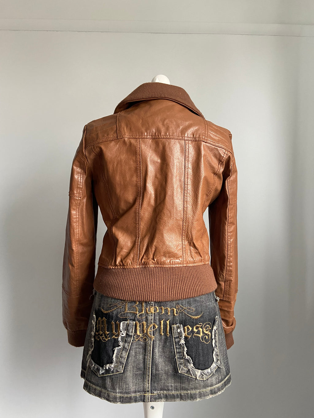 Vintage 00s Brown Leather Jacket - Size S - Funky Cat