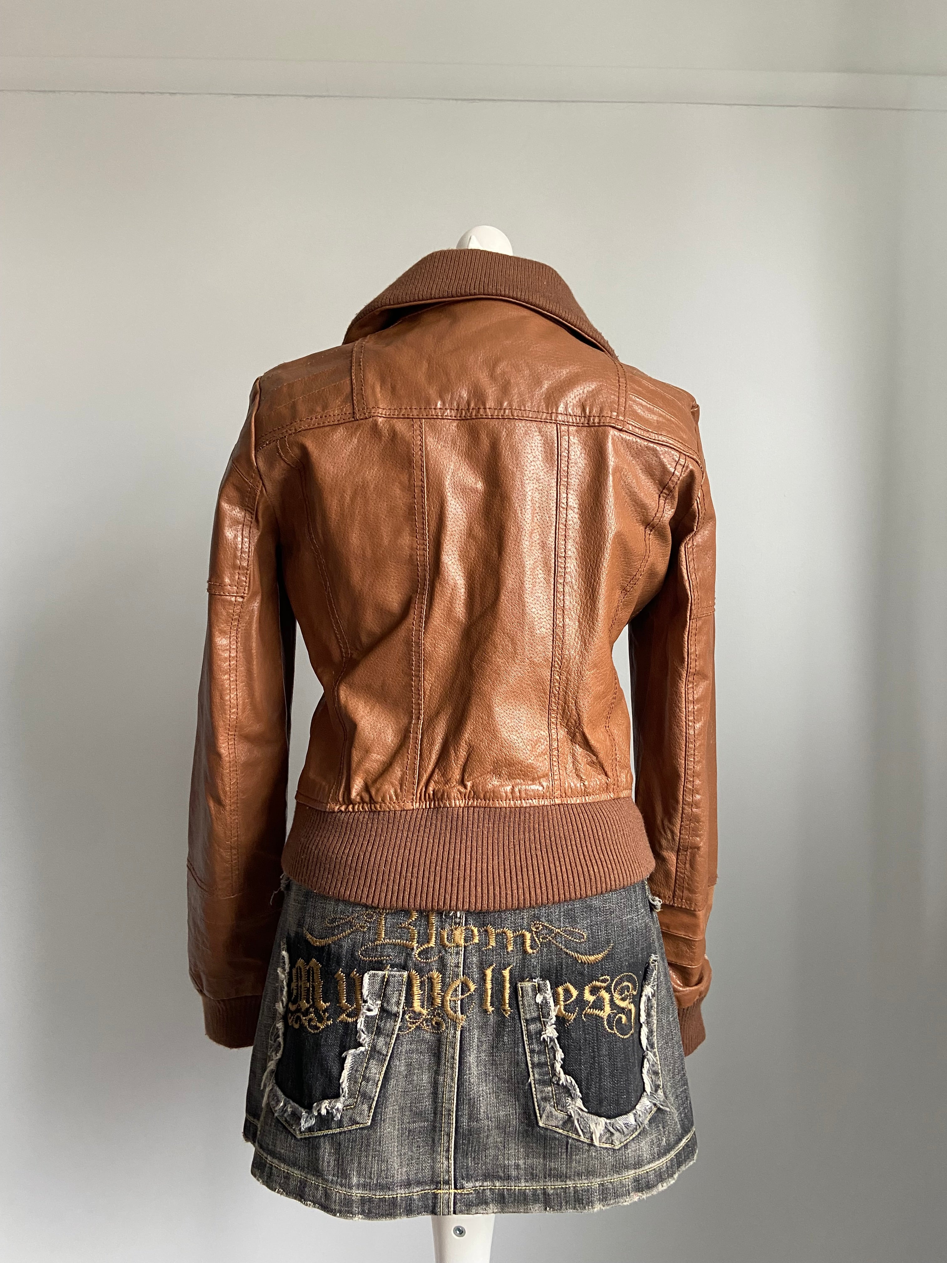 Vintage 00s Brown Leather Jacket - Size S - Funky Cat
