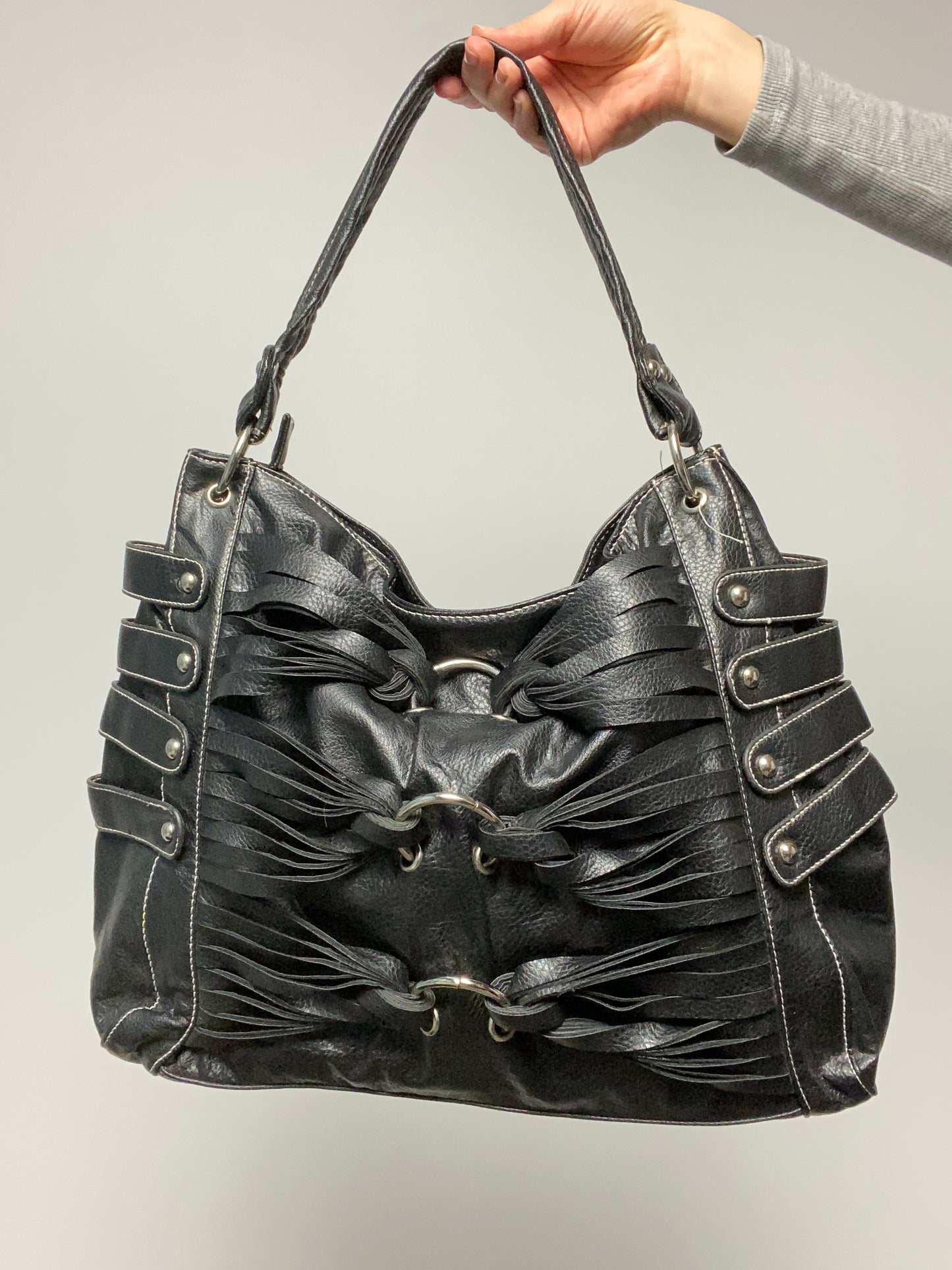 Vintage 00s Grunge Eyelet Leather Bag - Funky Cat