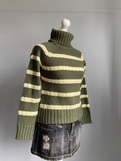 Vintage 00s Stripey Knit Jumper - Size M - Funky Cat