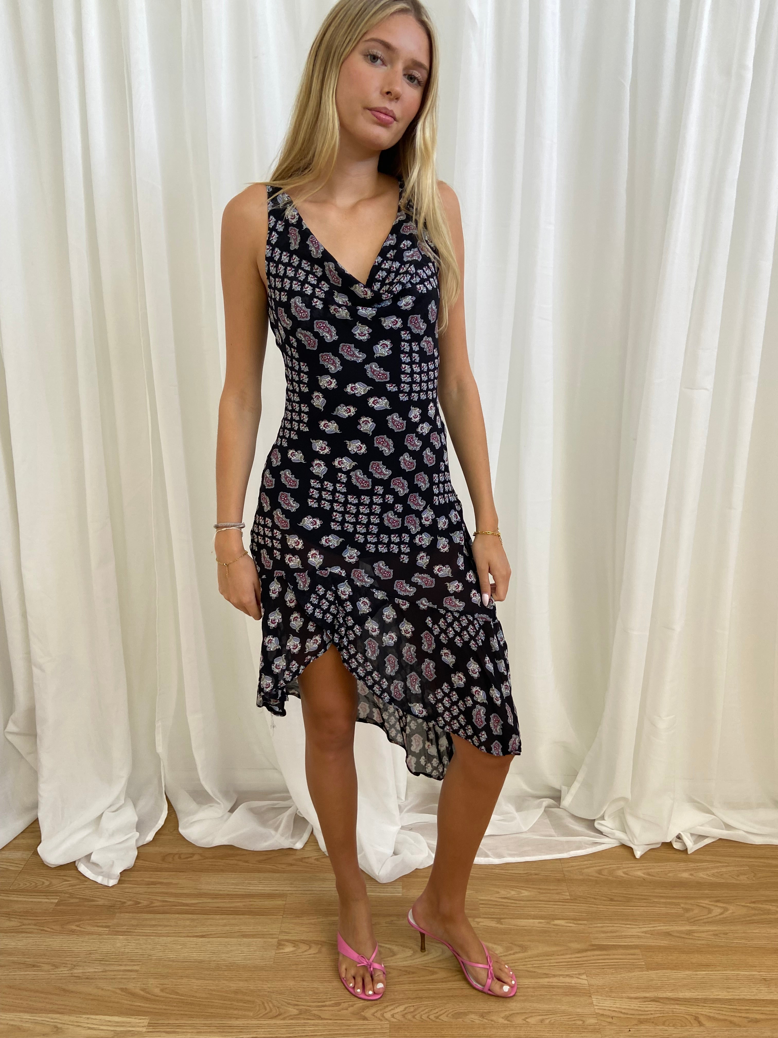 Vintage Asymmetrical Floral Dress - Size S