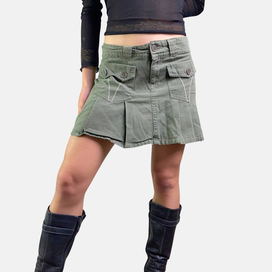 00s Khaki Pleated Mini Skirt - Size M/L