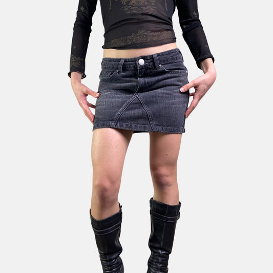 00s Faded Black Denim Mini Skirt - Size XS