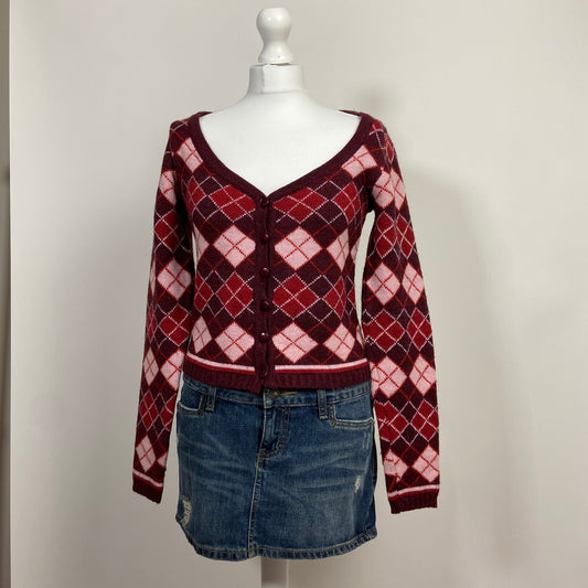 00s Argyle Knit V-Neck Cardigan - Size M