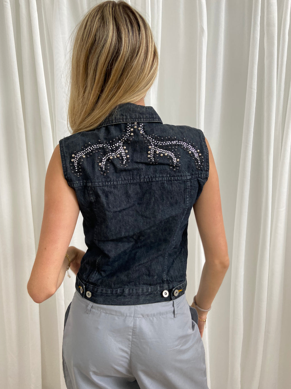 Vintage 00s Rhinestone Embellished Waistcoat - Size XS/S - Funky Cat