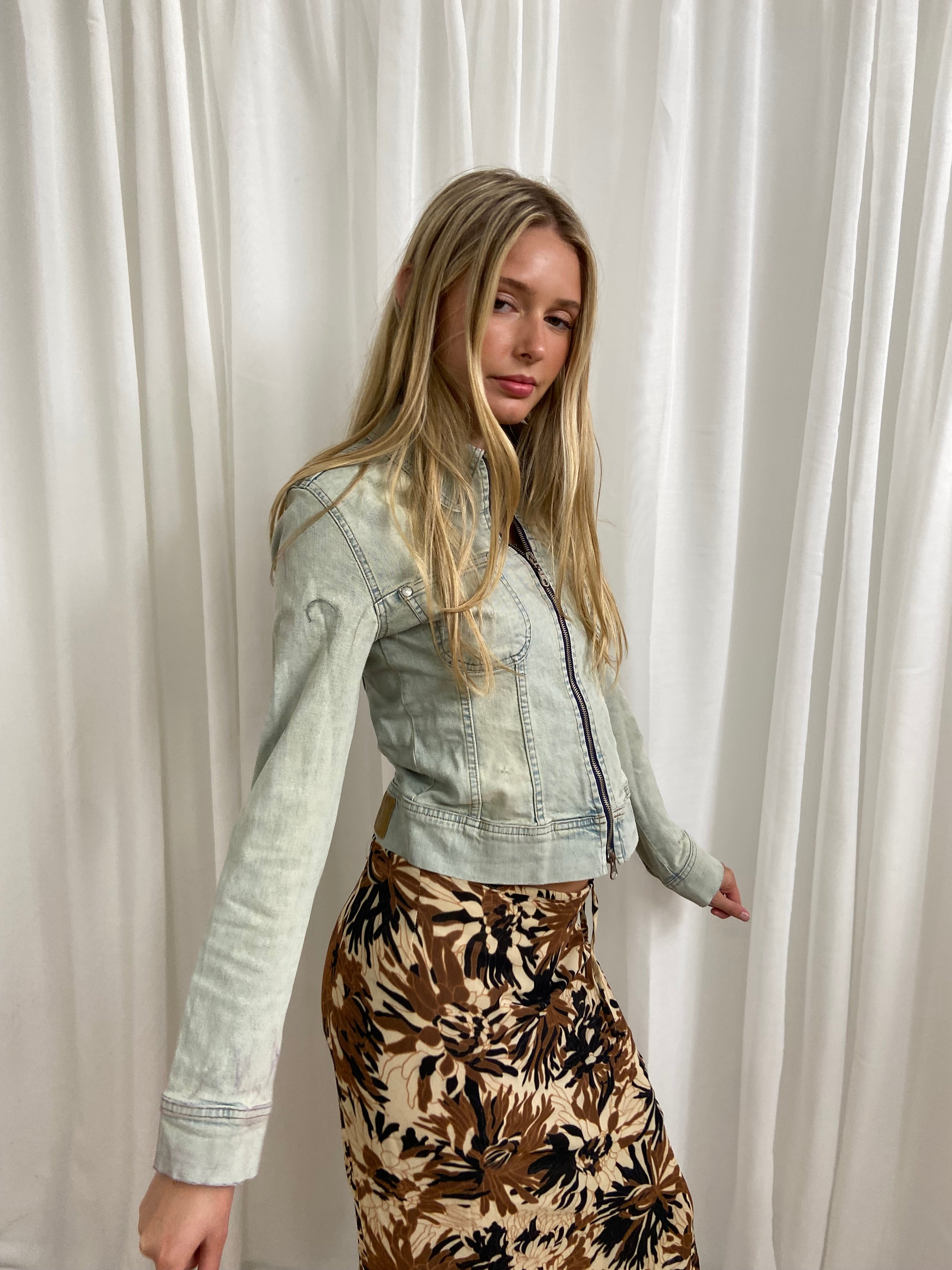 Vintage 00s Zip Up Denim Jacket - Size S