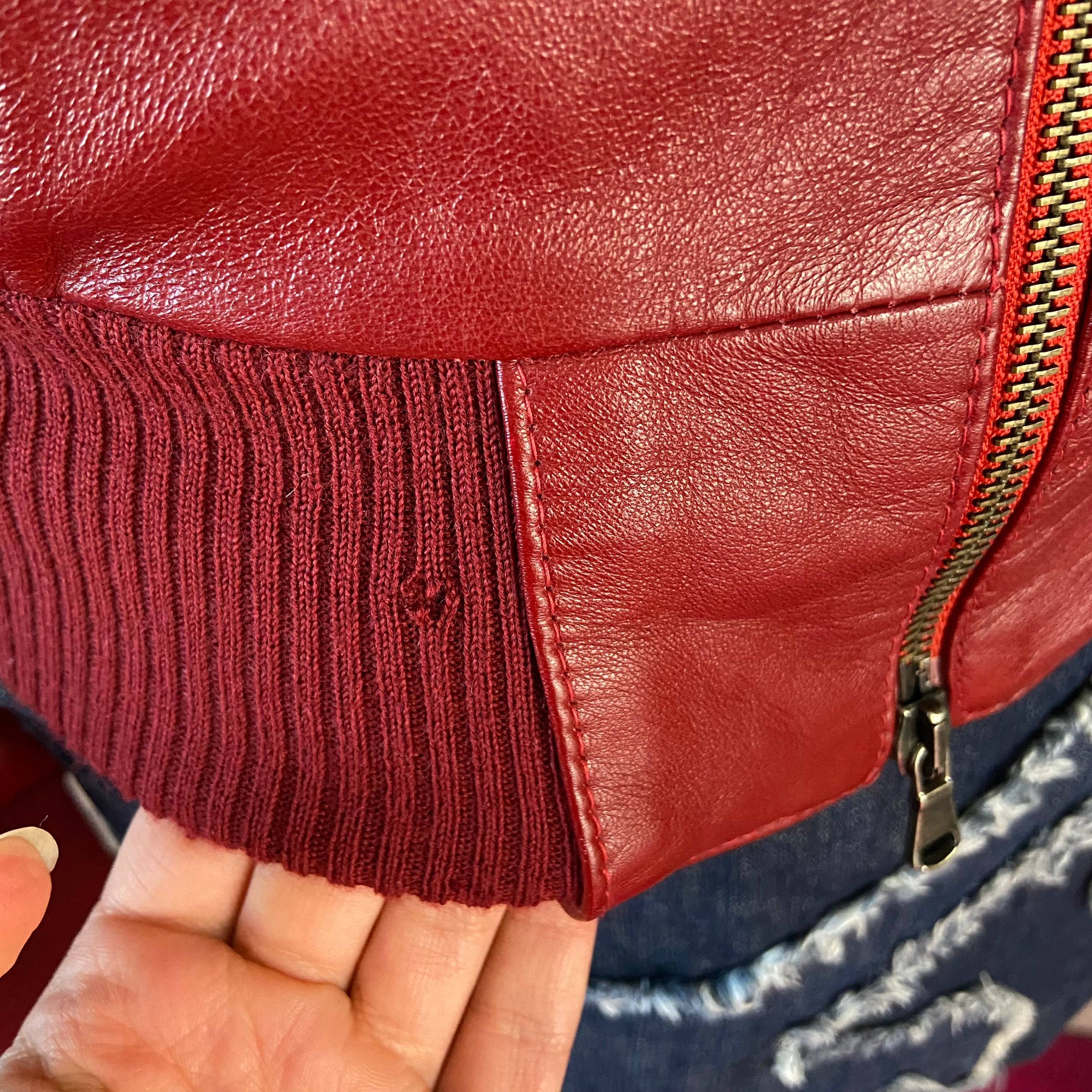 00s Burgundy Leather Jacket - Size S - Funky Cat