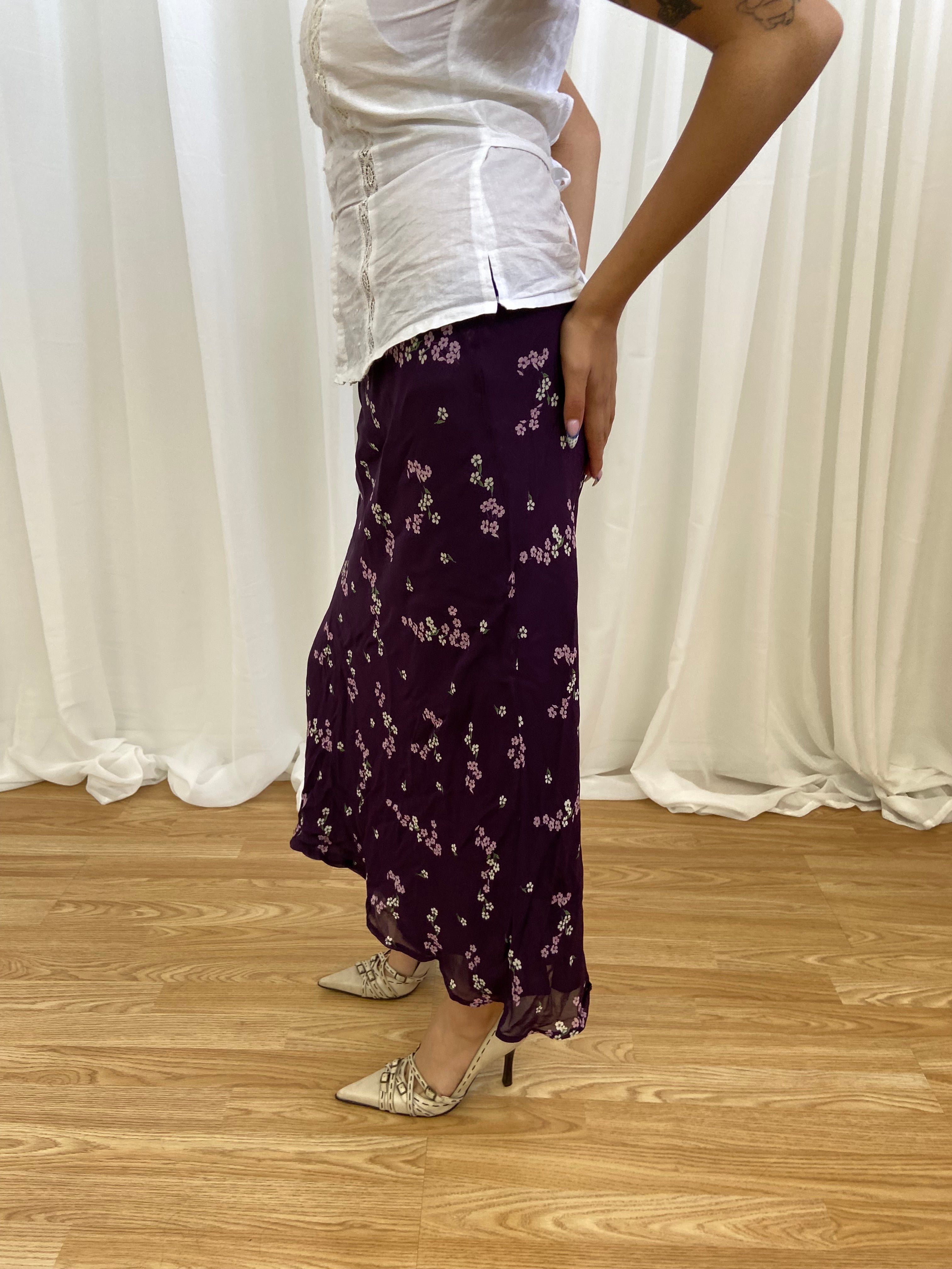 Vintage 00s Floral Mesh Skirt - Size S