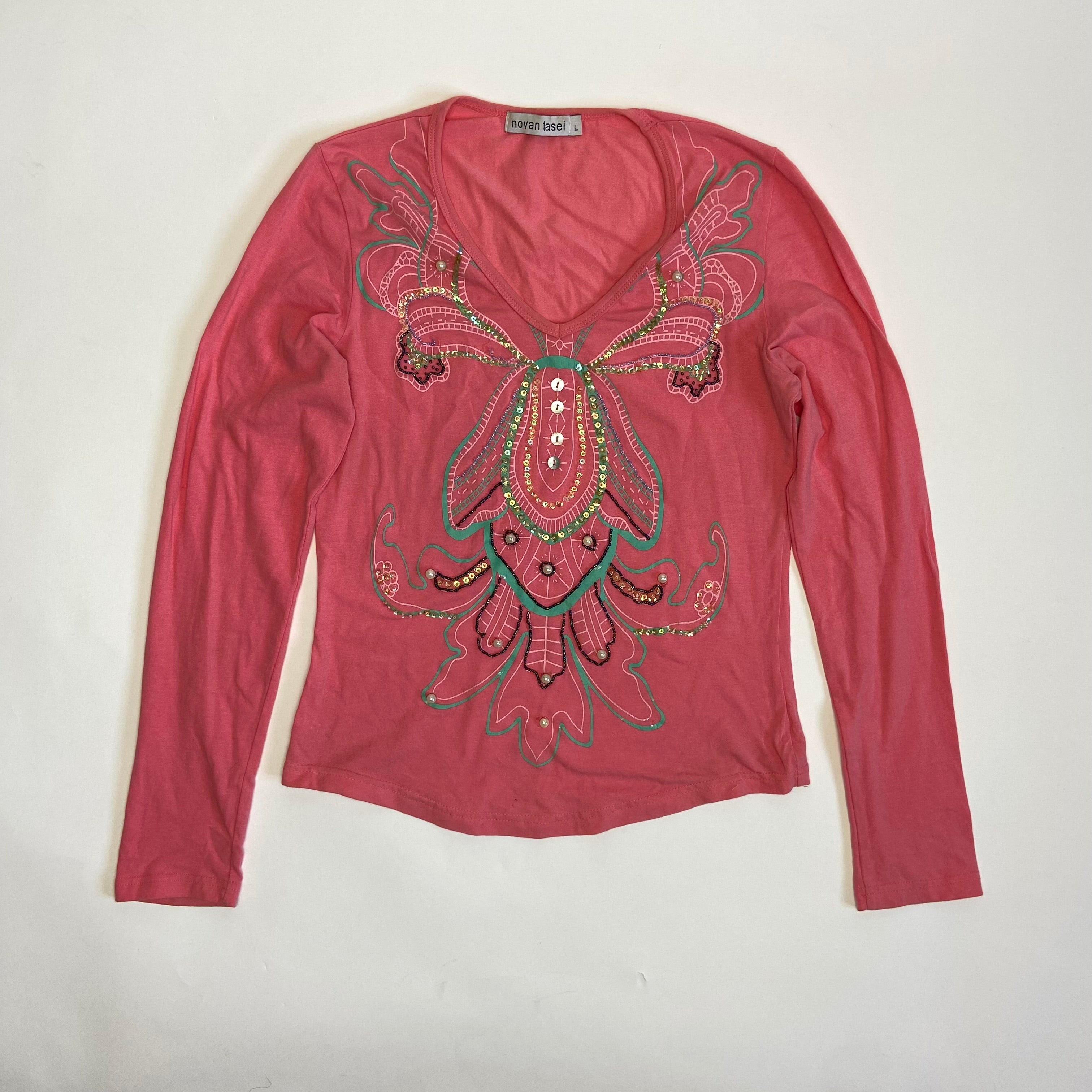00s Beaded Long Sleeve - Size L - Funky Cat
