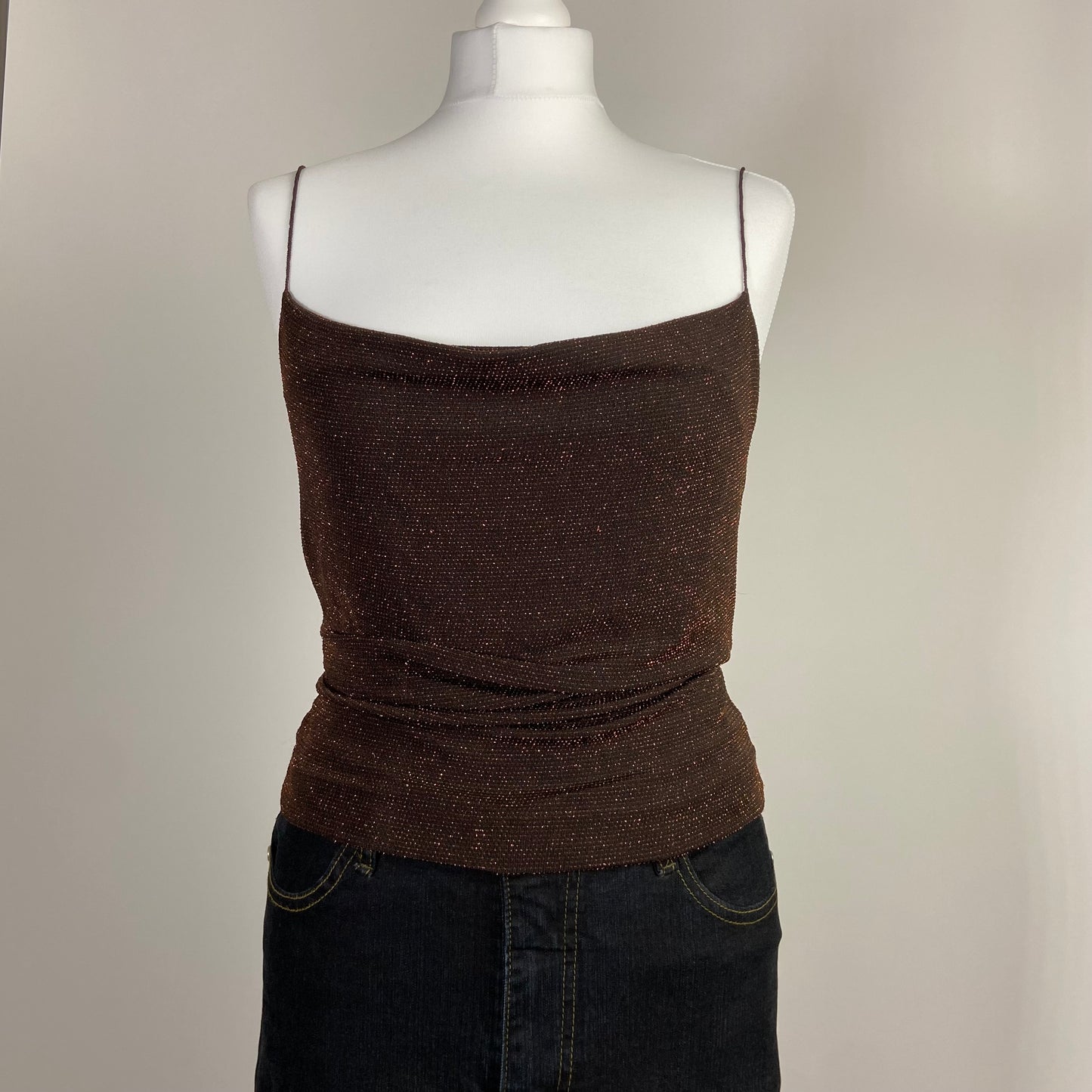 00s Brown Sparkly Cami Top - Size L