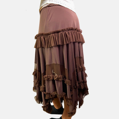 00s Asymmetrical Ruffle Skirt - Size L - Funky Cat