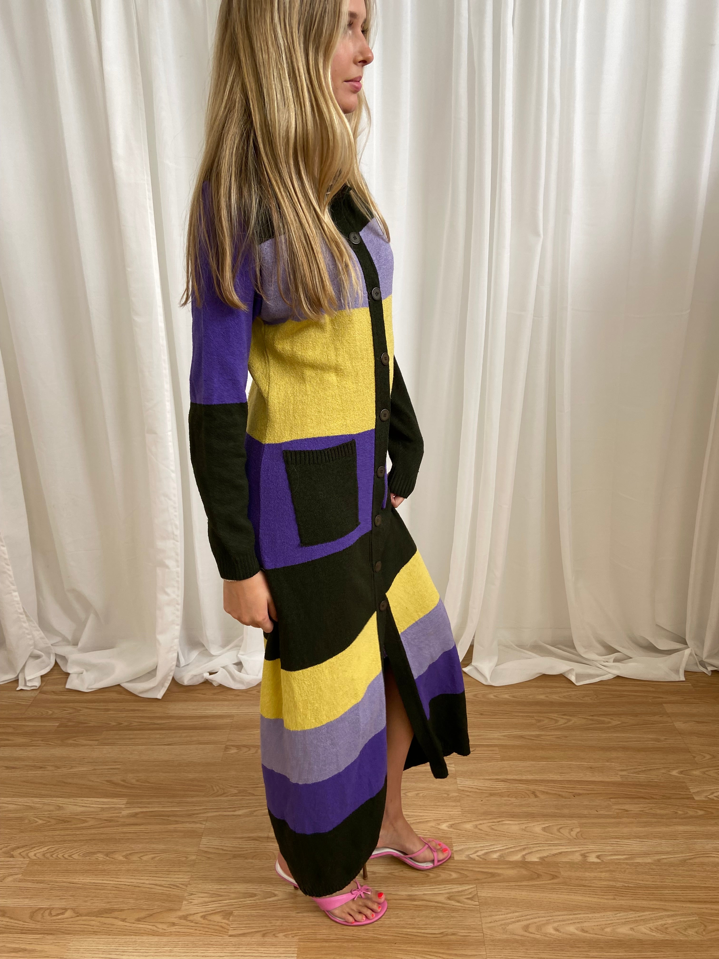 Vintage 00s Striped Maxi Cardigan/Dress - Size M
