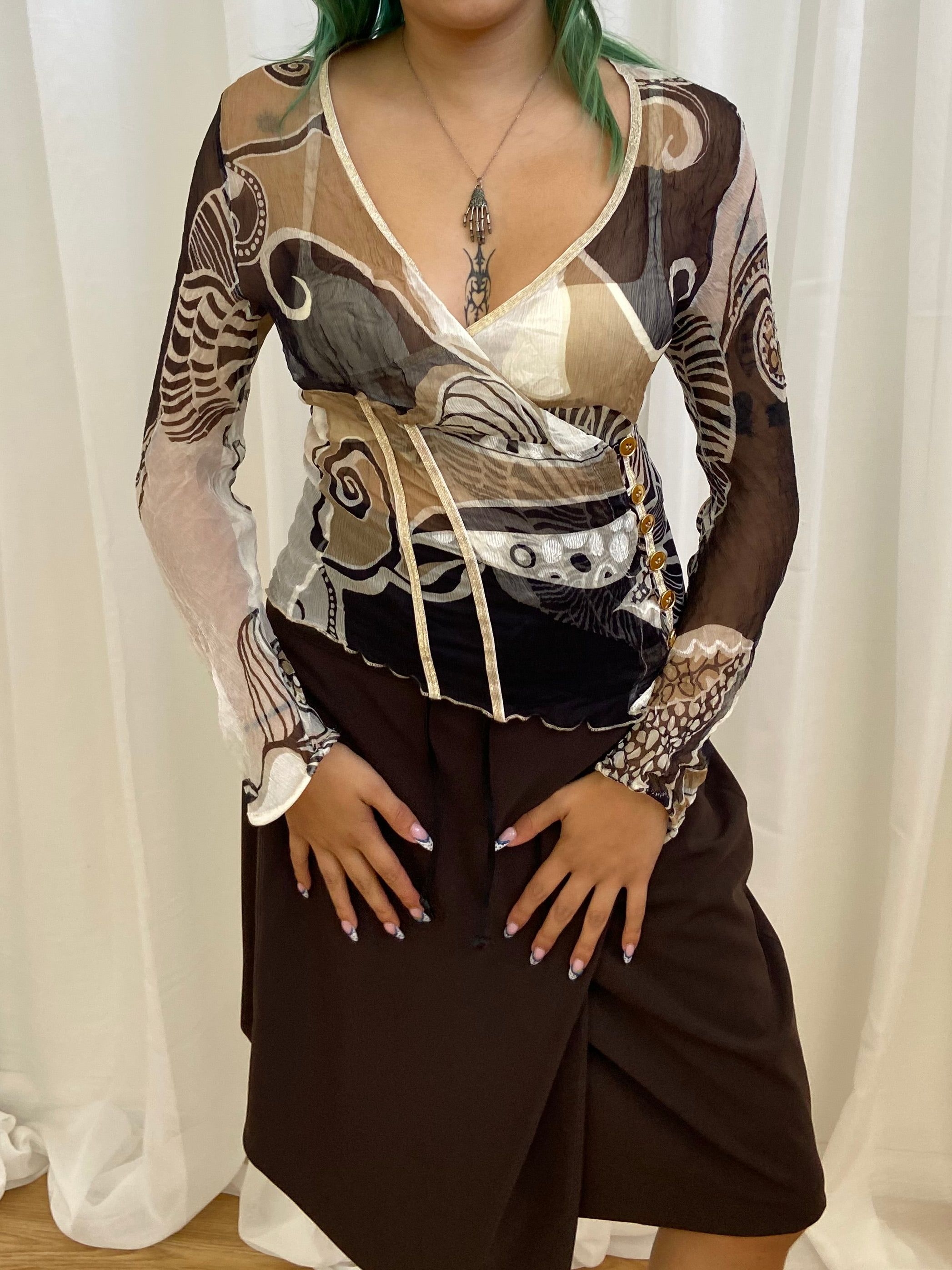 Vintage Sheer Silk Top - Size XS/S