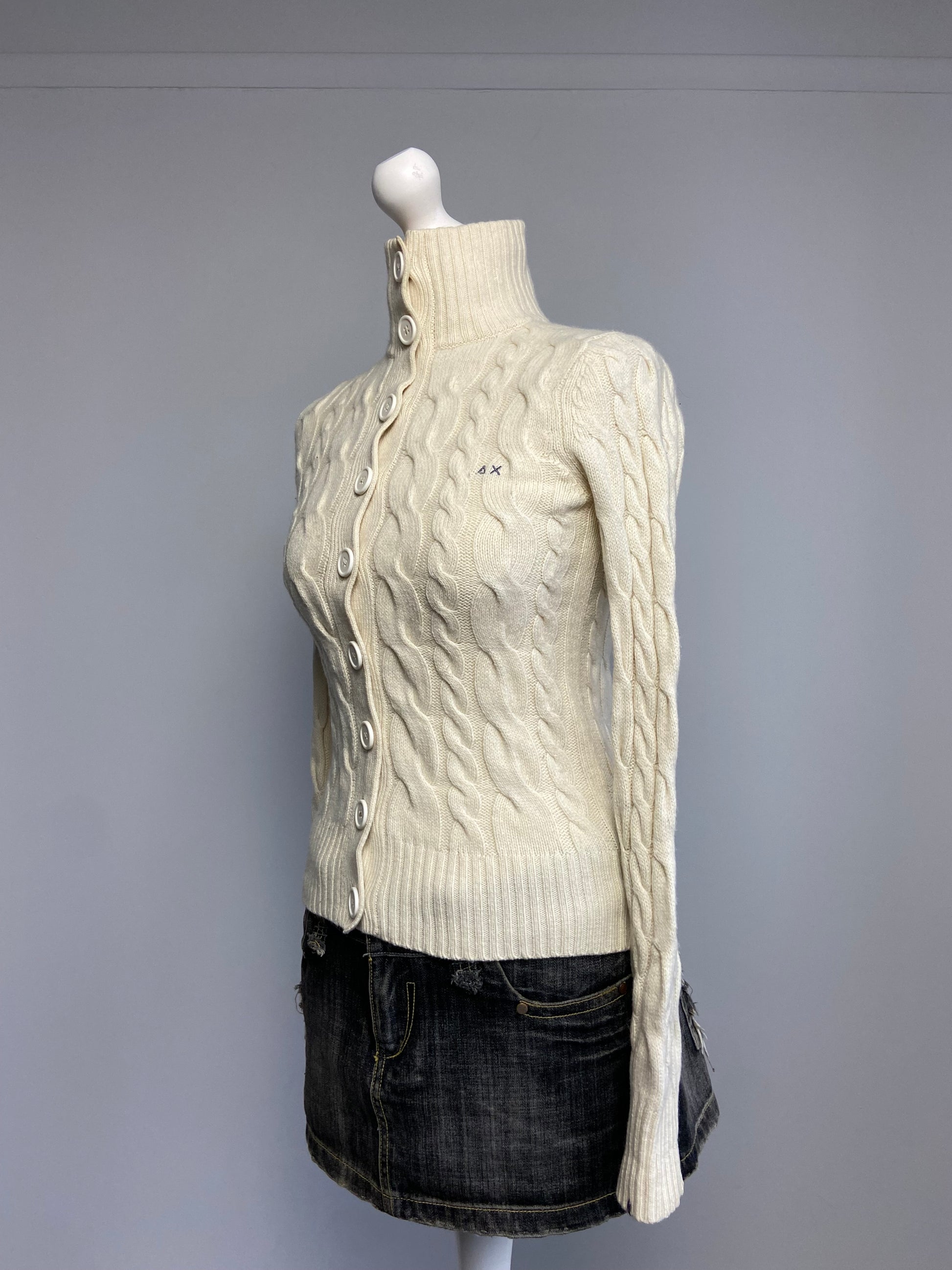 Wool Knit Cardigan - Size S - Funky Cat