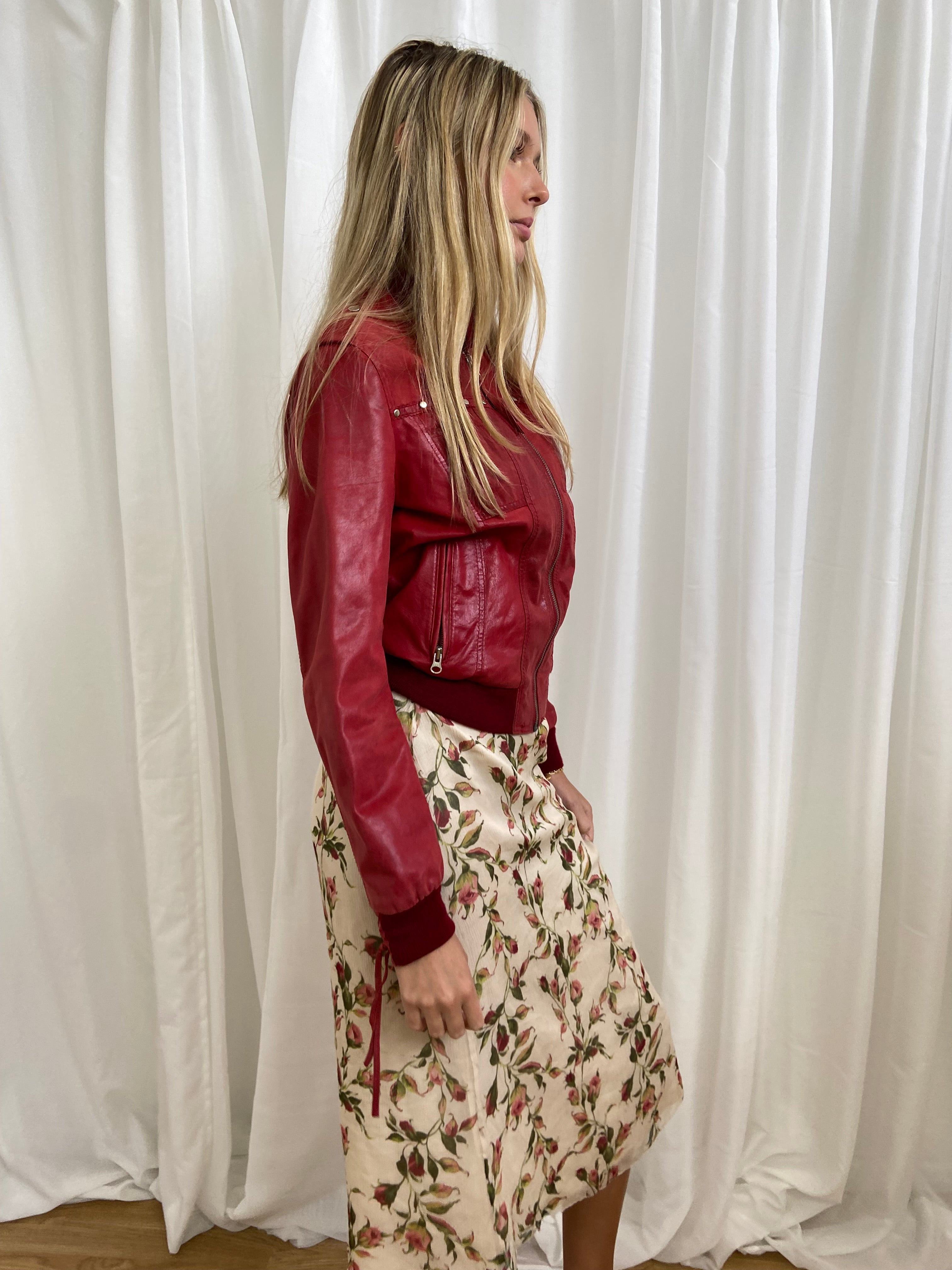 Vintage 00s Red Leather Studded Jacket - Size S