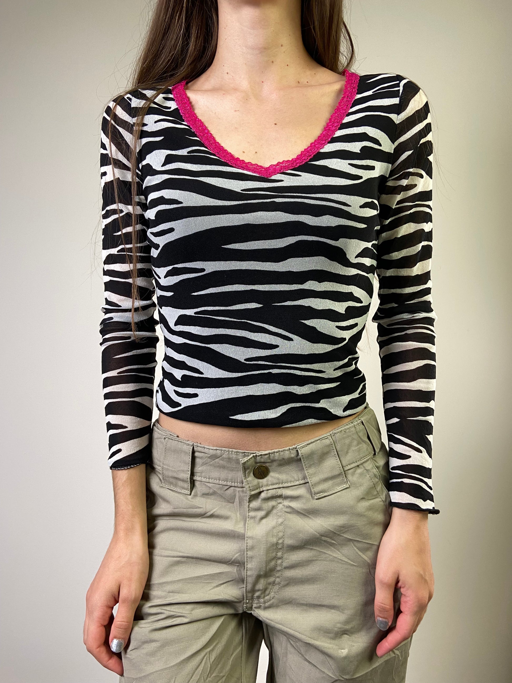 00's Zebra Print Mesh Top - Size XS/S - Funky Cat