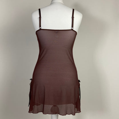 00s Brown Lace Lingerie Dress - Size S