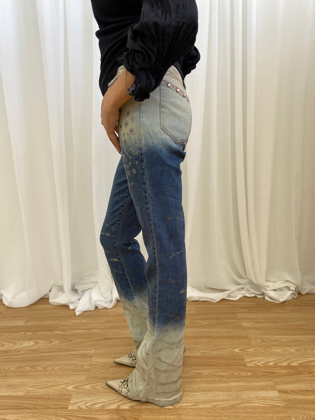 Vintage 00s Embellished Bootcut Jeans - Size XS