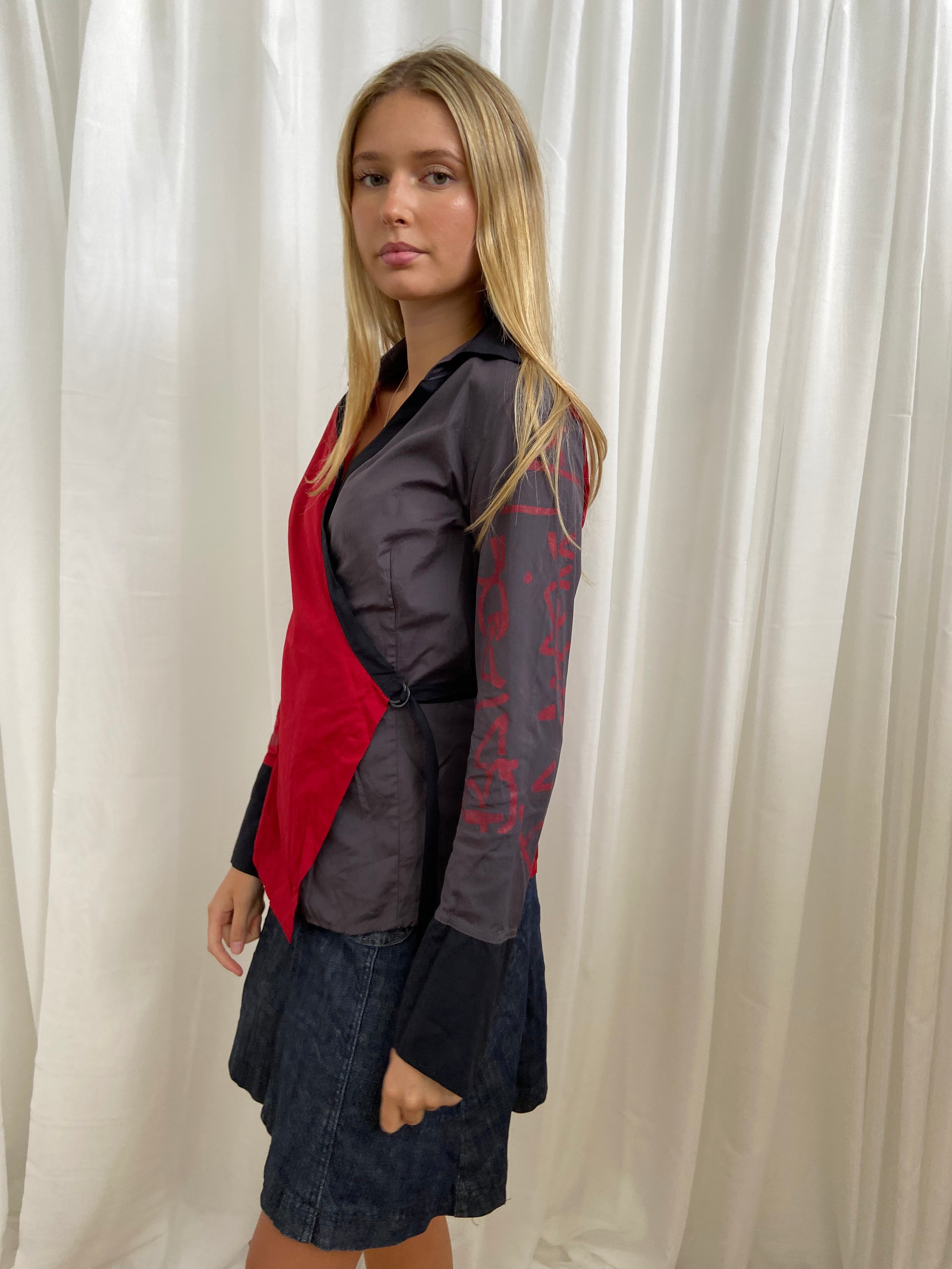 Cop Copine Graphic Print Wrap Shirt - Size M