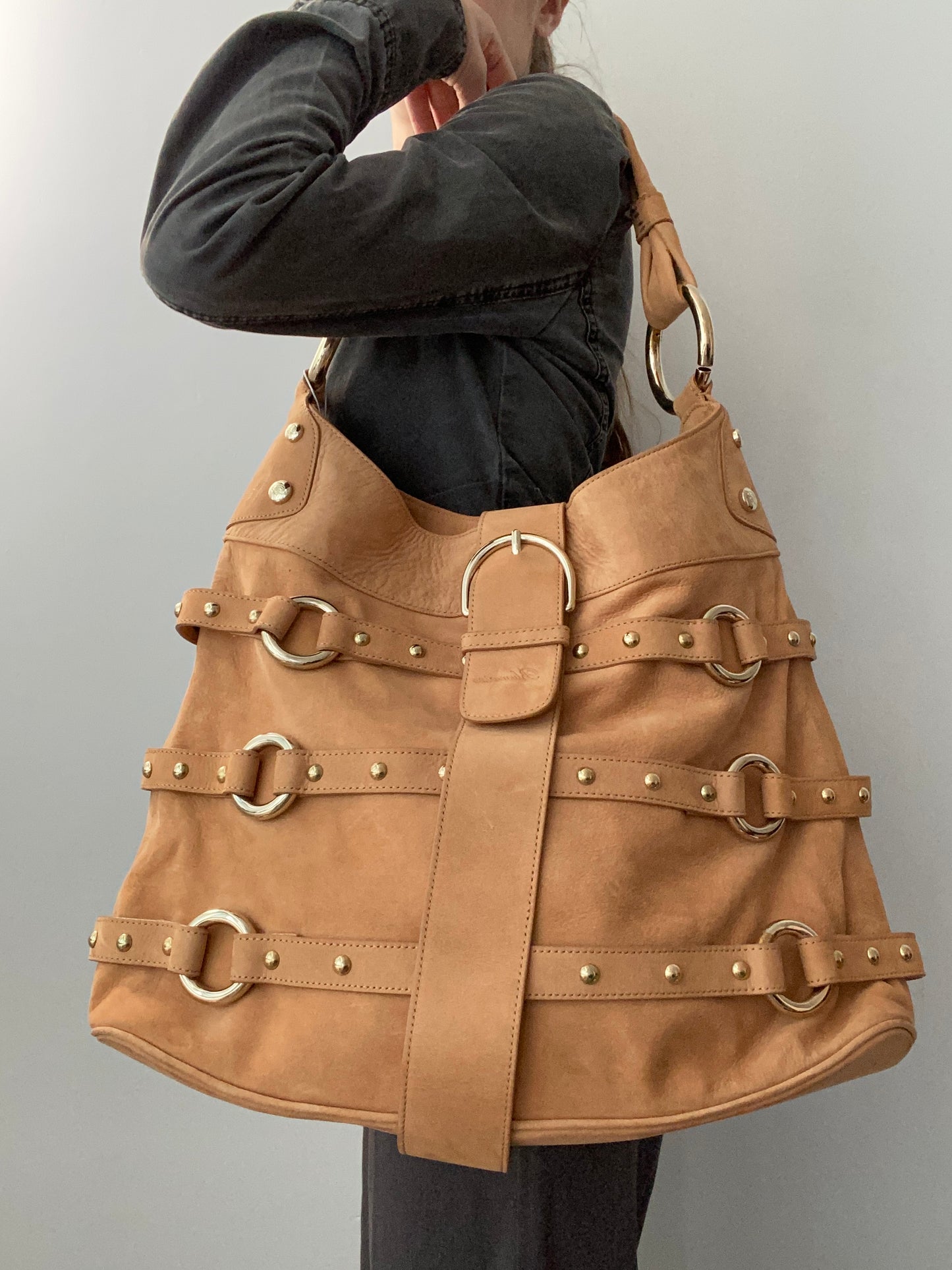 Blumarine Suede Slouchy Studded Buckle Bag - Funky Cat