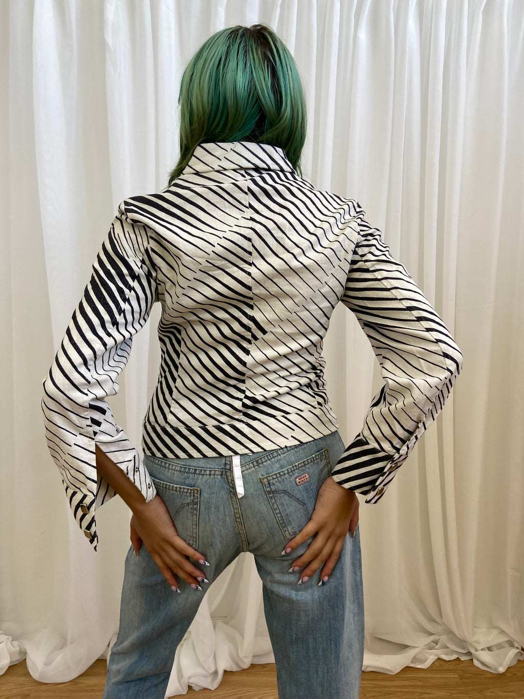Vintage 00s Striped Denim Jacket - Size XS
