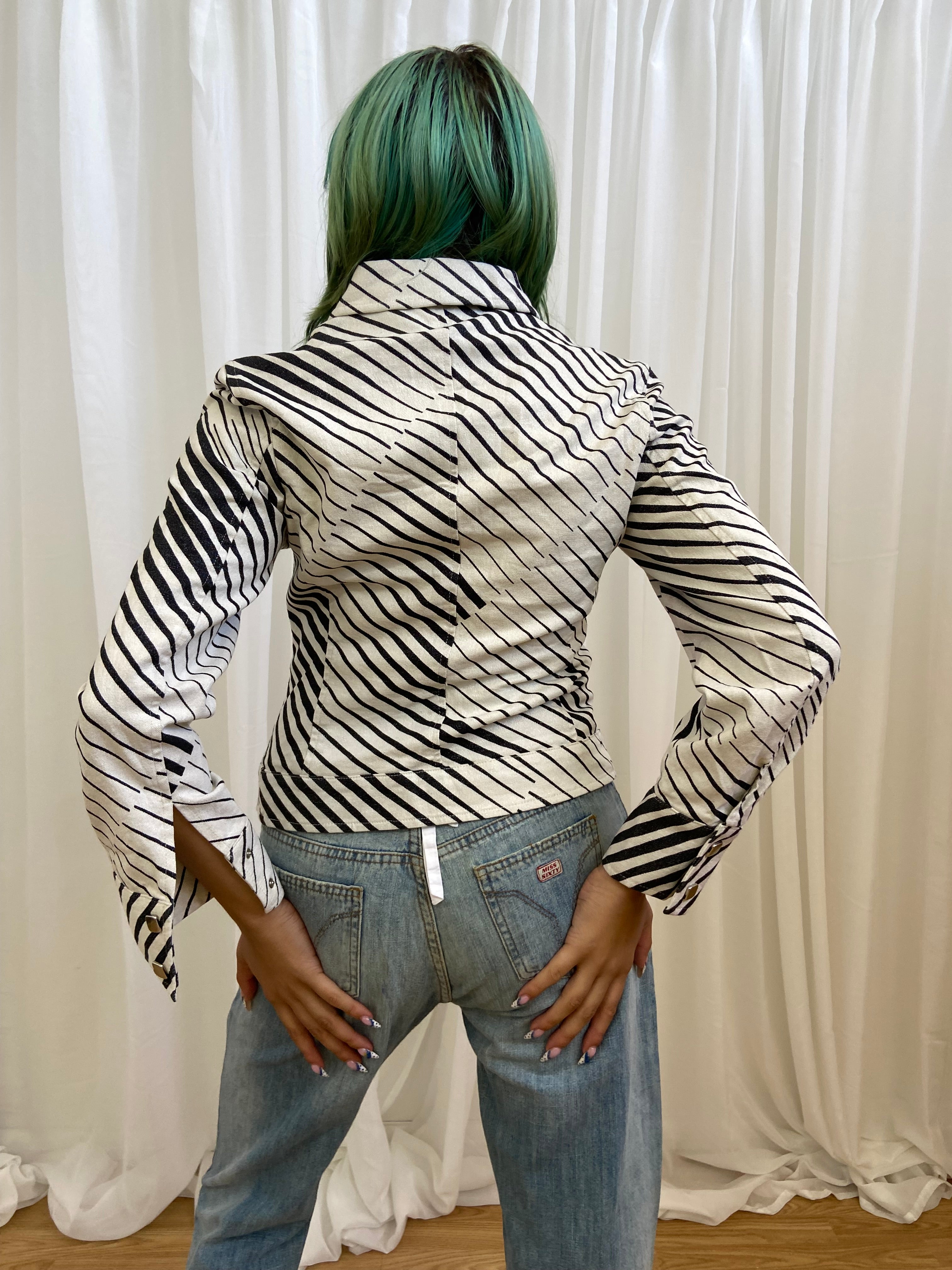 Vintage 00s Striped Denim Jacket - Size XS
