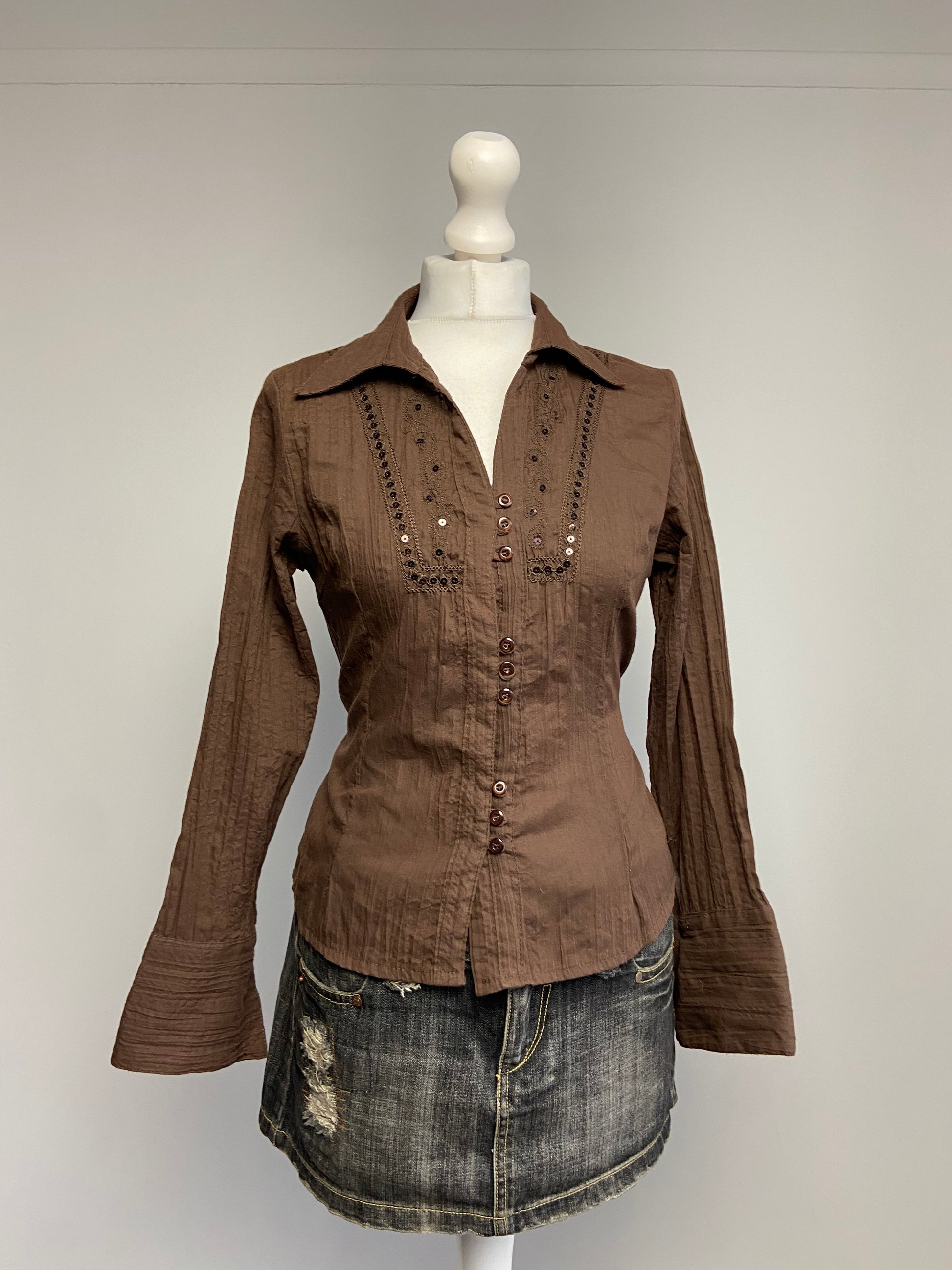 Vintage 00s Sequin Embellished Top - Size M - Funky Cat